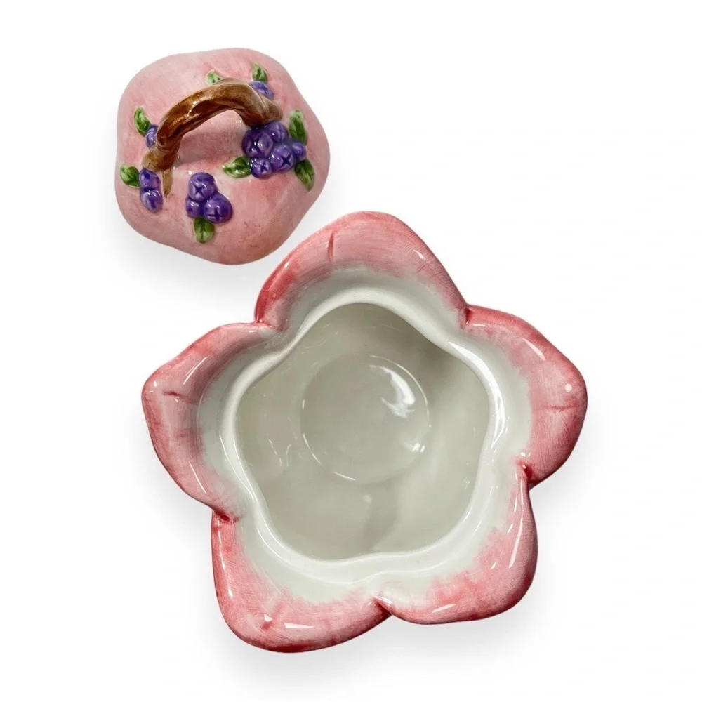 Charter Club Home Wild Flowers Creamer Sugar Bowl Lid Pink‎ Yellow Hand Painted